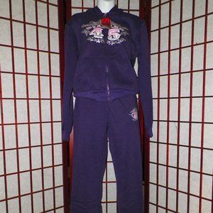 NWT Jrs 2PC Purple Jog Set Flare Pants Zip Up Hoodie Swalosky